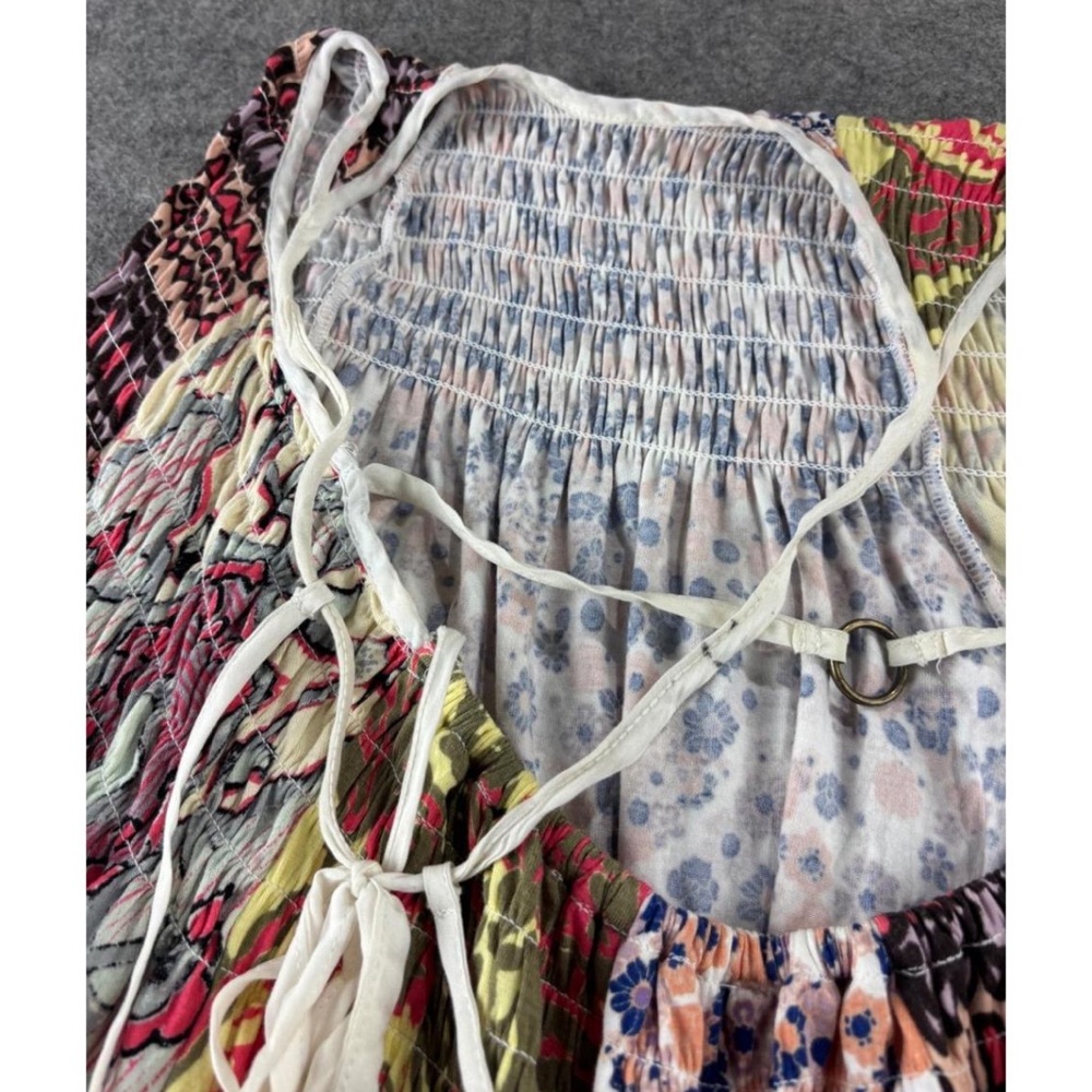 Free People Patchwork Asymmetrical Maxi Dress - Cream, Pink, Orange, Green, Blue - Picture 3 of 16